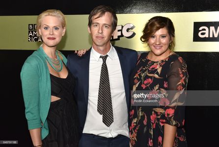 Janet Varney, Nate Mooney and Deborah Baker Jr. attend AMC Networks 69th Primetime Emmy Awards after-party celebration a