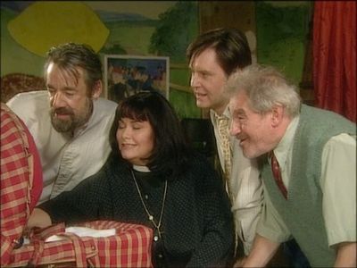James Fleet, Dawn French, Roger Lloyd Pack, and Trevor Peacock in The Vicar of Dibley (1994)
