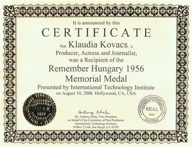 Klaudia Kovacs' Certificate by the International Technology Institute