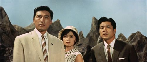 Yuriko Hoshi, Hiroshi Koizumi, and Akira Takarada in Mothra vs. Godzilla (1964)