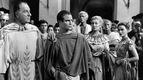 Marlon Brando, Deborah Kerr, Greer Garson, Louis Calhern, John Hoyt, and Alan Napier in Julius Caesar (1953)