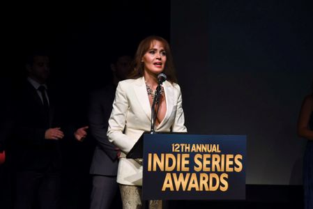 Lauren B. Martin accepts her second Best Guest Actress ISA at the 12th Annual Indie Series Awards in Los Angeles