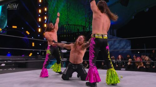 Chris Jericho, Nick Massie, and Matt Massie in All Elite Wrestling: Revolution (2021)