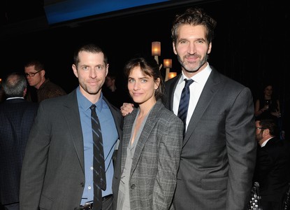 Amanda Peet, David Benioff, and D.B. Weiss at an event for Game of Thrones (2011)