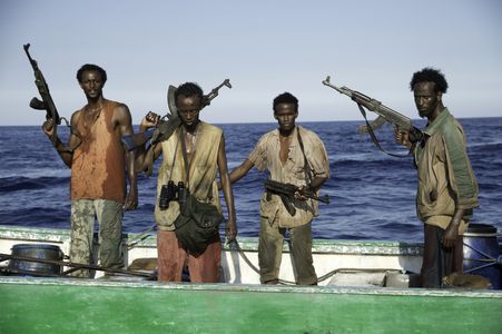 Faysal Ahmed, Barkhad Abdi, Barkhad Abdirahman, and Mahat M. Ali in Captain Phillips (2013)
