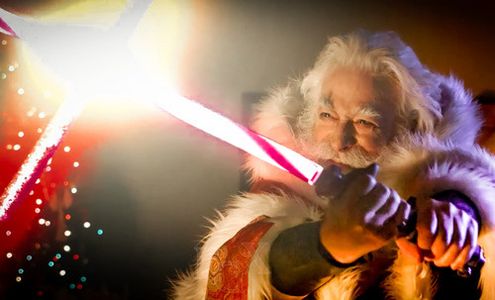 Santa (Peter Xifo) battling Kylo Ren in a Christmas parody video on Nerdist.com (Dec. 2015)