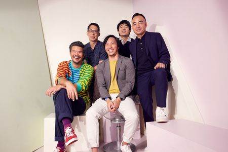 Kelvin Yu, Melvin Mar, Ben Wang, Gene Luen Yang, and Destin Daniel Cretton at an event for American Born Chinese (2023)