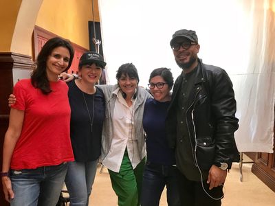 Pete Chatmon with Atypical creator Robia Rashid, executive producer Mary Rohlich, co-executive producer Theresa Mulligan