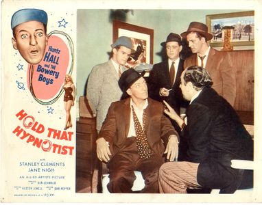 Stanley Clements, Robert Foulk, David Gorcey, Huntz Hall, Jimmy Murphy, and Jane Nigh in Hold That Hypnotist (1957)