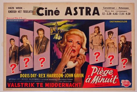 Doris Day, John Gavin, Rex Harrison, Myrna Loy, Roddy McDowall, Herbert Marshall, and Natasha Parry in Midnight Lace (19
