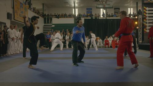 Hiro Koda, William Zabka, and Xolo Maridueña in Cobra Kai (2018)