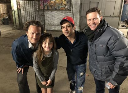 Martin Dingle Wall, Me, Director Majdi Smiri, and Brian Krause on set for Cypher