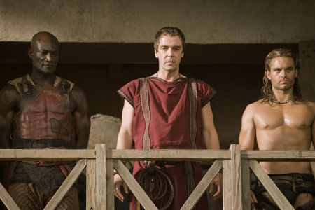 John Hannah, Peter Mensah, and Dustin Clare in Spartacus: Gods of the Arena (2011)