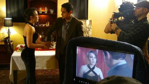 Jackie Quinones, Jesse Garcia in “SICK” with cinematographer Saro Varjabedian