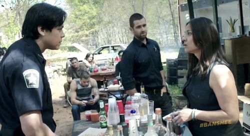 Tania Mejia with Anthony Starr and Chaske Spenser in Banshee
