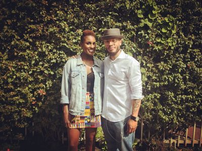 Pete Chatmon with Issa Rae on the set of Insecure episode 302.