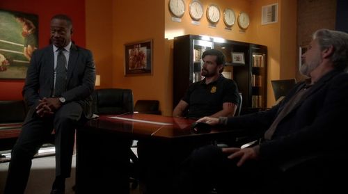 Caleb Alexander Smith, Gary Cole, and Rocky Carroll in NCIS