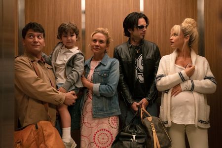 Lucas Grant, Sebastian Stan, Lily James, Jesten Mariconda, and Dora Kiss in Pam & Tommy (2022)