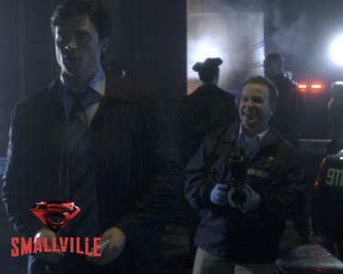 Michael Coleman as Bert Camp and Tom Welling as Clark Kent on Smallville.