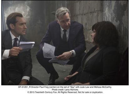 Jude Law, Paul Feig, and Melissa McCarthy in Spy (2015)