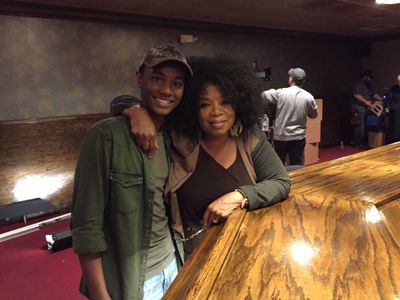 Zachary S. Williams and Oprah Winfrey on the set of 'Greenleaf'.