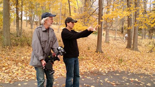 DP Al Satterwhite and Writer/Director Robert Mann lining up a shot on the set of Robert Mann's 10.31. (2016)