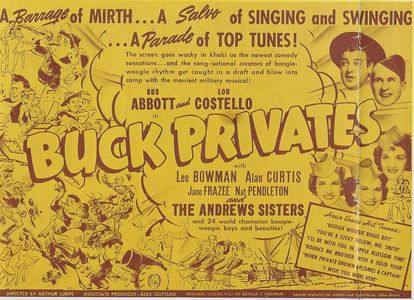 Bud Abbott, Laverne Andrews, Maxene Andrews, Patty Andrews, Lou Costello, and The Andrews Sisters in Buck Privates (1941