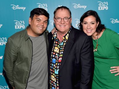 John Lasseter, Robert Lopez, and Kristen Anderson-Lopez