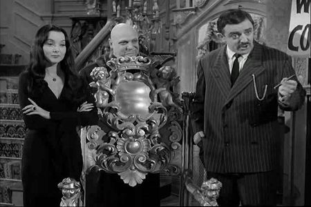 Jackie Coogan, John Astin, and Carolyn Jones in The Addams Family (1964)