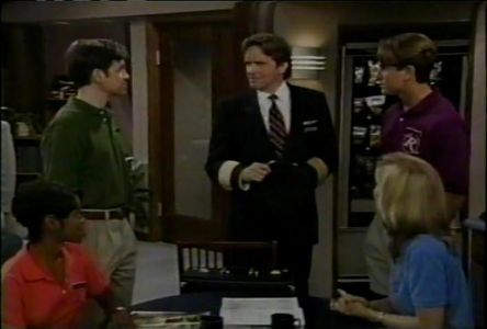 Kristin Bauer van Straten, David Burke, Lane Davies, Charles Esten, and Rose Jackson in The Crew (1995)
