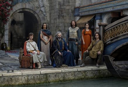 Lloyd Owen, Trystan Gravelle, Cynthia Addai-Robinson, Maxim Baldry, Leon Wadham, and Ema Horvath in The Lord of the Ring