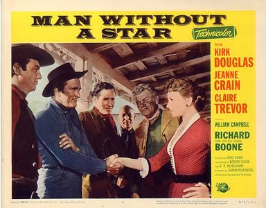 Kirk Douglas, Jeanne Crain, William Campbell, Jay C. Flippen, Bud Rae, and Sheb Wooley in Man Without a Star (1955)