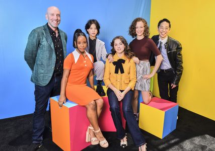 Brian K. Vaughan, Sofia Rosinsky, Fina Strazza, Cliff Chiang, Riley Lai Nelet, and Camryn Jones at an event for Paper Gi