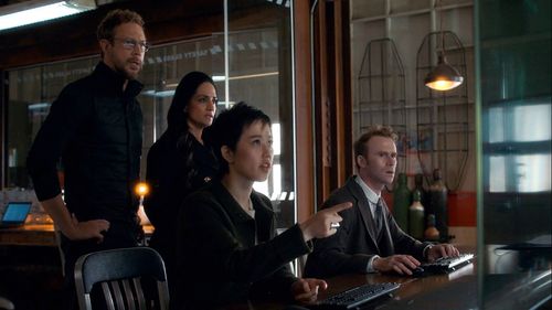 Still of Kris Holden-Ried, Archie Panjabi, Mark Rendall and Cihang Ma in Departure and What Lies Beneath