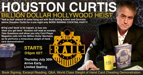 Book Signing flyer for Billion Dollar Hollywood Heist by Houston Curtis