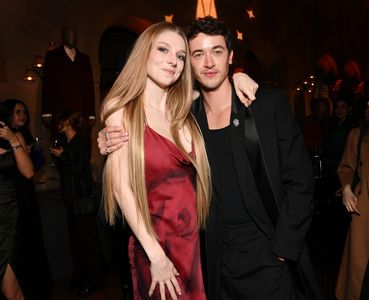 Tom Blyth and Hunter Schafer at an event for The Hunger Games: The Ballad of Songbirds & Snakes (2023)