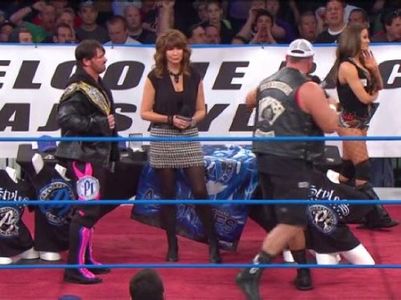 Mark LoMonaco, A.J. Styles, Dixie Carter, and Brooke Adams in TNA iMPACT! Wrestling (2004)
