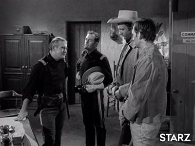 James Arness, Walter Brooke, Tom Brown, and Dennis Weaver in Gunsmoke (1955)