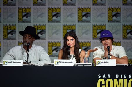 Isaiah Washington, Bob Morley, and Marie Avgeropoulos at an event for The 100 (2014)