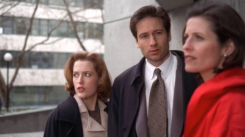 Gillian Anderson, David Duchovny, and Jennifer Hetrick in The X-Files (1993)