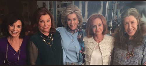 Suzanne Ford, Marsha Mason, Swoozie Kurtz, Jane Fonda and Lily Tomlin on set in Grace and Frankie (Paramount Studios, Ho