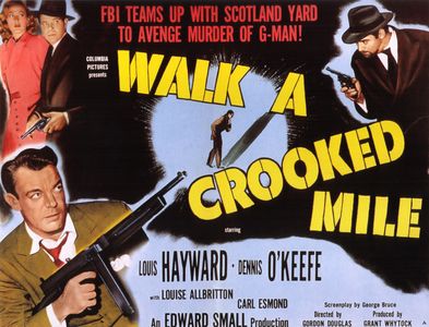 Louise Allbritton, Carl Esmond, Louis Hayward, and Dennis O'Keefe in Walk a Crooked Mile (1948)