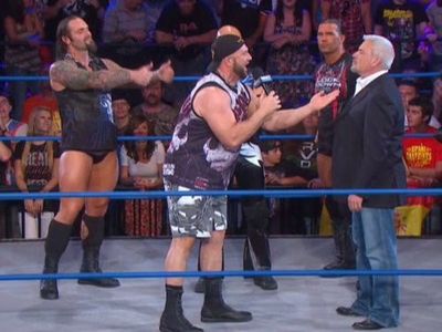 Eric Bischoff, Christopher Daniels, Mark LoMonaco, Frankie Kazarian, and Chad Lail in TNA iMPACT! Wrestling (2004)