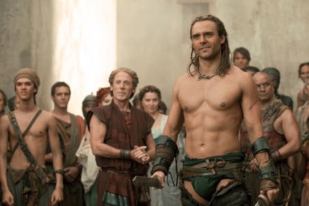 Lucy Lawless, Temuera Morrison, Craig Walsh-Wrightson, Jaime Murray, and Dustin Clare in Spartacus: Gods of the Arena (2