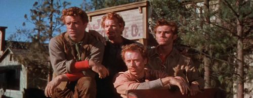 Matt Mattox, Marc Platt, Tommy Rall, and Jeff Richards in Seven Brides for Seven Brothers (1954)