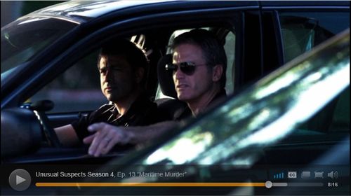 Screen captures of John Prudhont as NCIS Special Agent Tom Assimos and Jon Bridell as NCIS Special Agent Dave Early in S