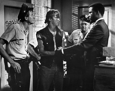 Sidney Poitier, Rod Steiger, Timothy Scott, and Scott Wilson in In the Heat of the Night (1967)