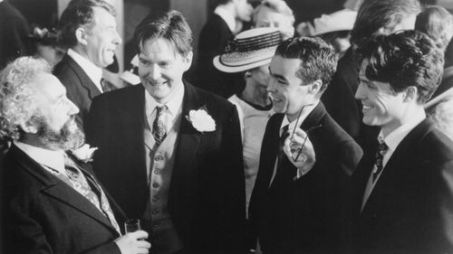 Hugh Grant, Simon Callow, John Hannah, and James Fleet in Four Weddings and a Funeral (1994)