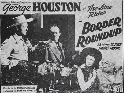 John Elliott, George Houston, I. Stanford Jolley, Patricia Knox, and Dennis Moore in Border Roundup (1942)