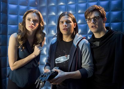 Danielle Panabaker, Andy Mientus, and Carlos Valdes in The Flash (2014)